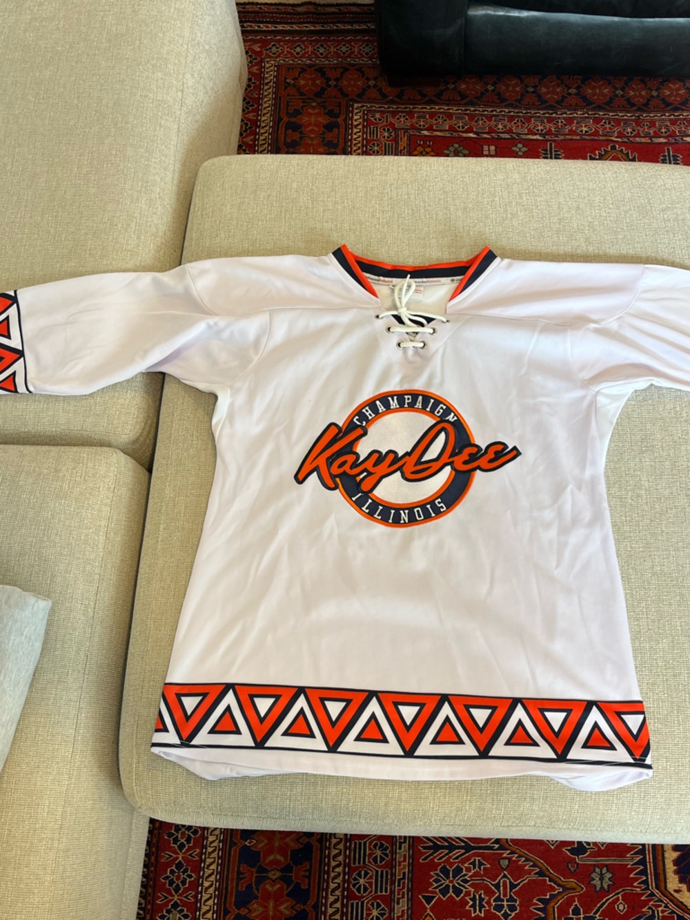 White Orange blue kappa delta Hockey Jersey with Lace-Up Neck